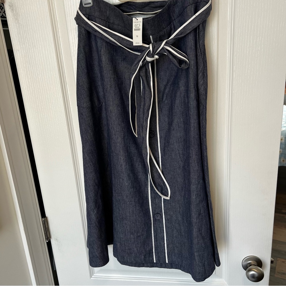 NWT Talbots Blue A-Line Skirt Contrast Piping Size 16 - Picture 3 of 10